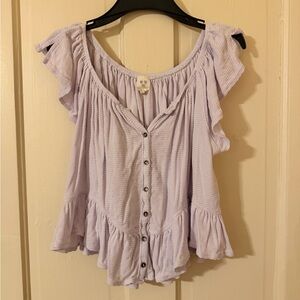 We The Free Light Purple Ruffled Blouse